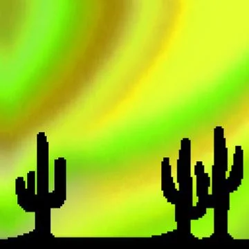 Pixel 8 bit drawn vivid desert sky with cactus foreground Stock Illustration