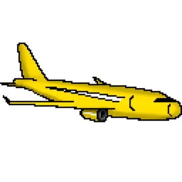 Pixel 8 bit drawn yellow passenger jet plane Stock Illustration