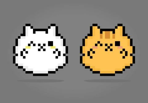 Pixel 8 bit of fat cat. Animals for game assets in vector illustration. Stock Illustration