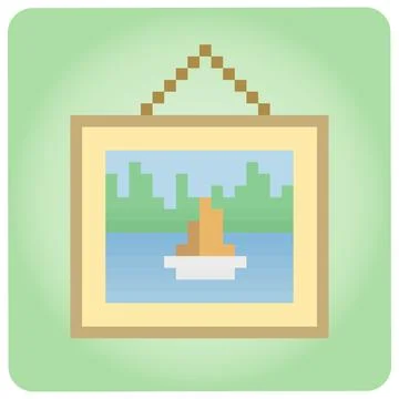 Pixel 8 bit frame of gallery of beach. game assets in vector illustrations. Illustrazione stock