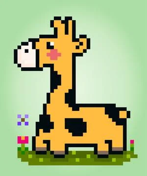 Pixel 8 bit giraffe. Animals for game assets and cross stitch pattern Illustrazione stock