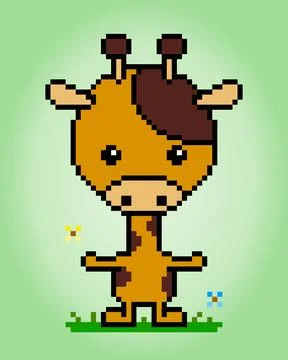 Pixel 8 bit giraffe. Animals for game assets and cross stitch pattern Stock Illustration