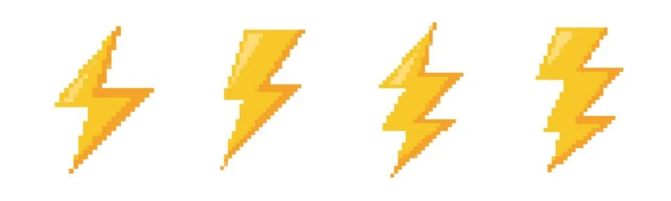 Pixel 8 bit lightning bolt retro icon. 8 bit old game zap thunder Stock Illustration