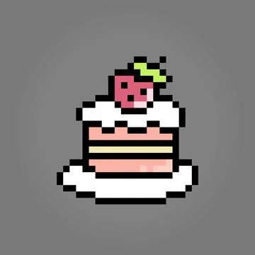 Pixel 8 bit A piece of cake. Birthday cake in vector illustration for games Illustrazione stock