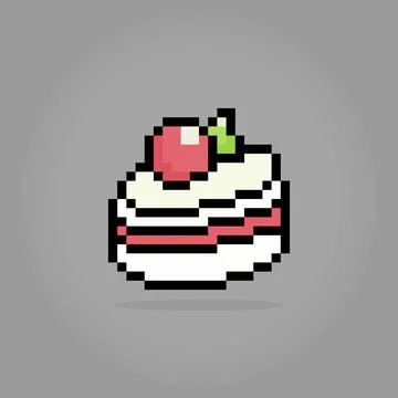 Pixel 8 bit A piece of cake. Birthday cake in vector illustration for games Stock-Illustration