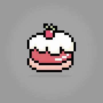 Pixel 8 bit A piece of cake. Birthday cake in vector illustration for games Иллюстрация