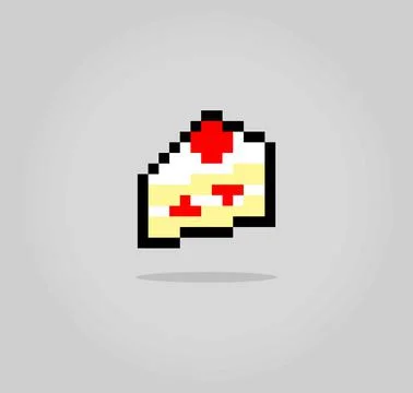 Pixel 8 bit A piece of cake. Birthday cake in vector illustration for games Stock Illustration