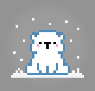 Pixel 8 bit polar bear. Pixel Animals in vector illustration for game assets Stock Illustration