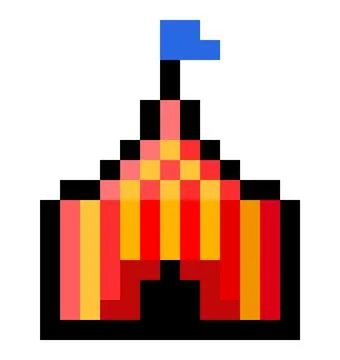 Pixel 8 bit red and yellow circus tent - isolated vector Stock Illustration