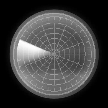 Pixel 8 bit retro video game navy or air sonar, gray radar in searching, vector Stock Illustration