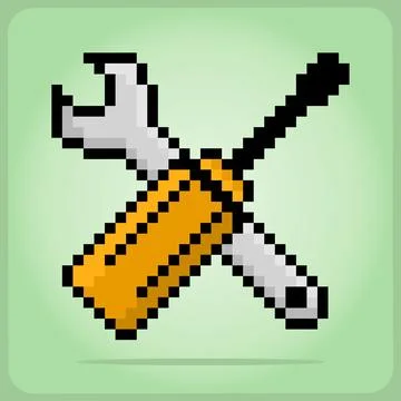 Pixel 8 bit setting symbol icon. screwdriver and wrench pixels in vector Stock Illustration