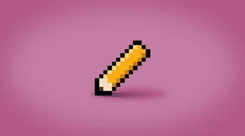 Pixel 8 bit yellow pencil on pink background - high res wallpaper Stock Illustration