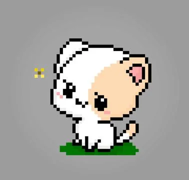 Pixel 8 bits cute cat see a butterflies. Animals for game assets in vector イラスト素材