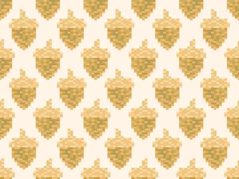 Pixel acorns seamless pattern. 8 bit icon acorn, retro graphics in the style  Illustrazione stock