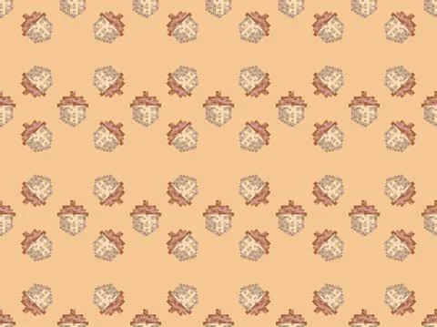 Pixel acorns seamless pattern. 8 bit icon acorn, retro graphics in the style  스톡 일러스트