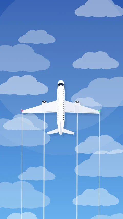 Pixel airplane flying through blue sky and pixel clouds loop animation Stock Footage 347205670