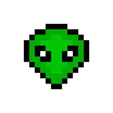 Pixel alien 8 bit art. Cosmic graphic cartoon pixel alien icon ufo alien. Stock Illustration