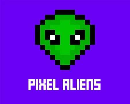 Pixel alien 8 bit art. Cosmic graphic cartoon pixel alien icon ufo alien. Stock Illustration