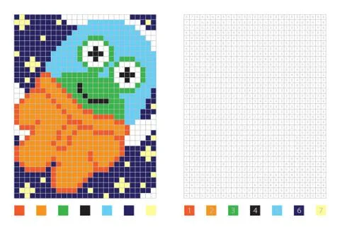 	Pixel alien in the coloring page with numbered squares Stock Illustration