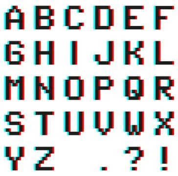 Pixel alphabet with Anaglyph 3D effect Stock Illustration
