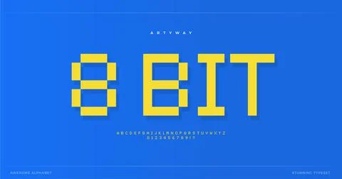 Pixel alphabet. Retro 8-bit font, type for retro video game score, digital logo Stock Illustration
