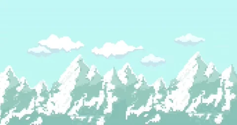 Pixel animation. Clouds, mountains for video game. Pixel art 8 bit Stock Footage 148195464