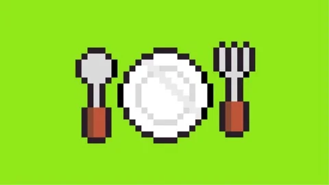 Pixel animation of plates, forks, spoons for restaurant or cafe attributes  Stock Footage 306775118