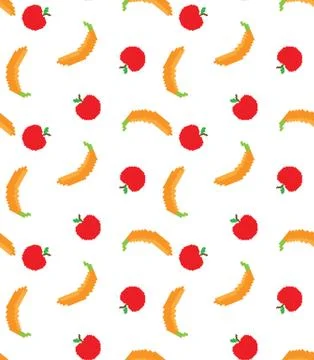 Pixel apple and banana pattern seamless. 8 bit fruit texture cartoon Stock Illustration