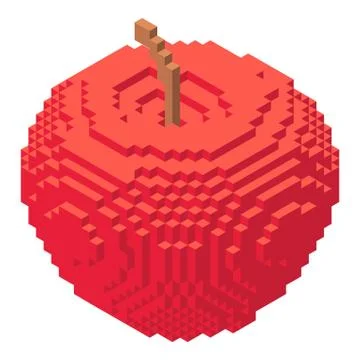 Pixel apples icon, isometric 3d style 스톡 일러스트