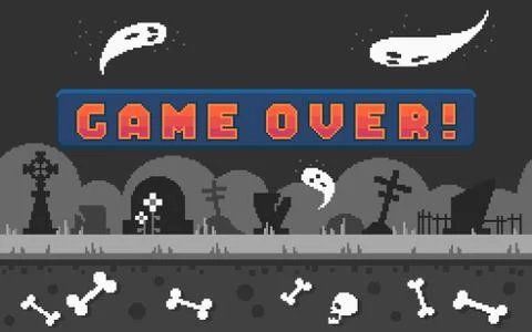 Pixel arcade banner with button game over for game design. Stock Illustration