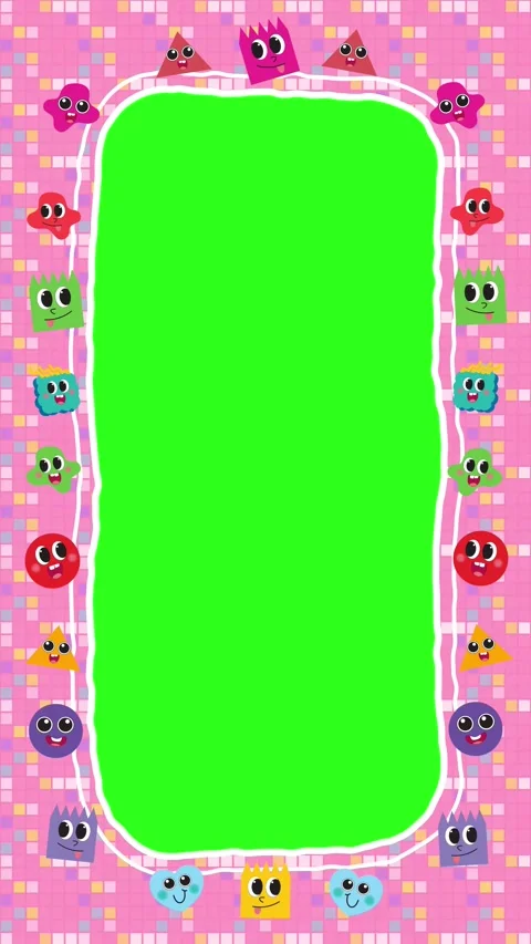 Pixel Arcade Bubblegum Cartoon Characters Border with Green Screen Loop Stock Footage 345314562