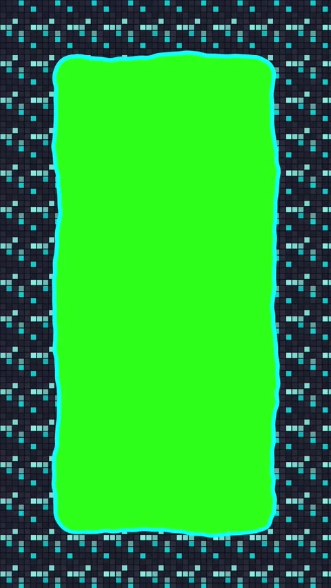 Pixel Arcade Cyan Frame Animation with Vertical Green Screen Window Stock Footage 345297273