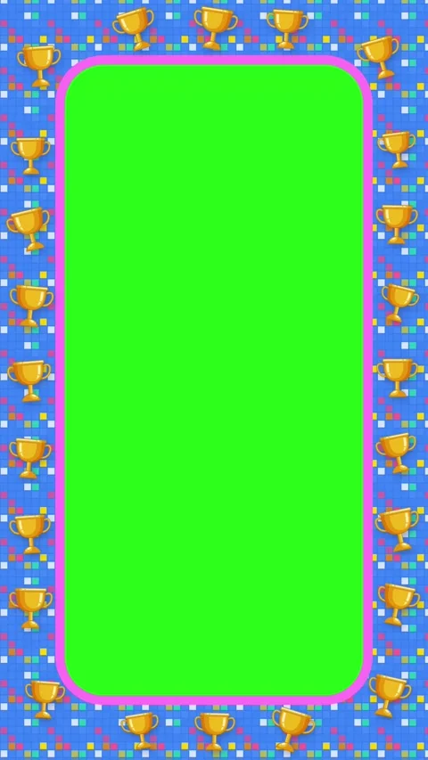 Pixel Arcade Trophy Border Vertical Video Frame with Green Screen Stock Footage 345804056