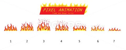 Pixel art 8 bit fire objects. Game icons set. Comic boom flame effects ...