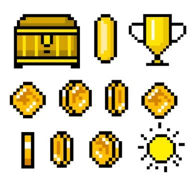 Pixel art 8 bit objects. Retro game assets. Set of icons. vintage computer video Illustrazione stock