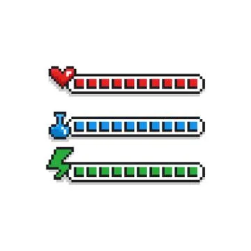 Pixel art 8 bit retro styled game design interface set - red health indicator Stock Illustration