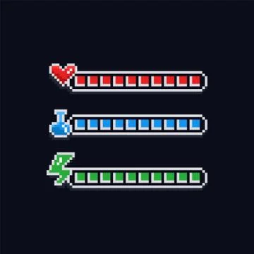 Pixel art 8 bit retro styled game design interface set - red health indicator 스톡 일러스트