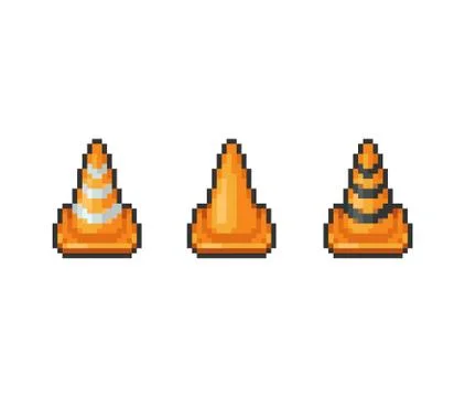 Pixel art 8-bit Road safety traffic cones set - isolated vector illustration Stock Illustration