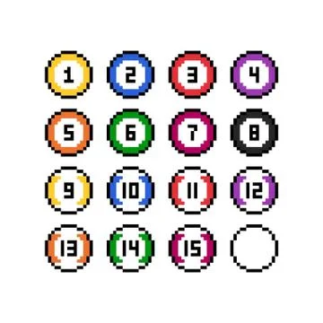 Pixel art 8-bit style multicolor billiard balls set Stock Illustration