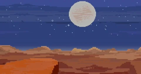 Pixel art of 80s Retro sci-Fi background. Night with clouds. Pixel art animation Video stock 235451813
