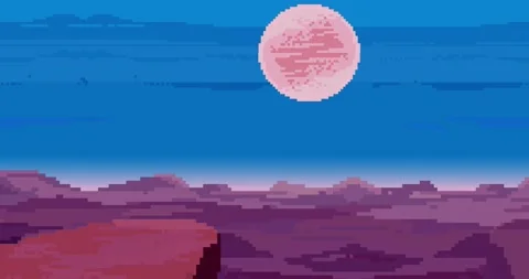 Pixel art of 80s Retro sci-Fi background. Space Night with stars, mountains Stock-Footage 235454562