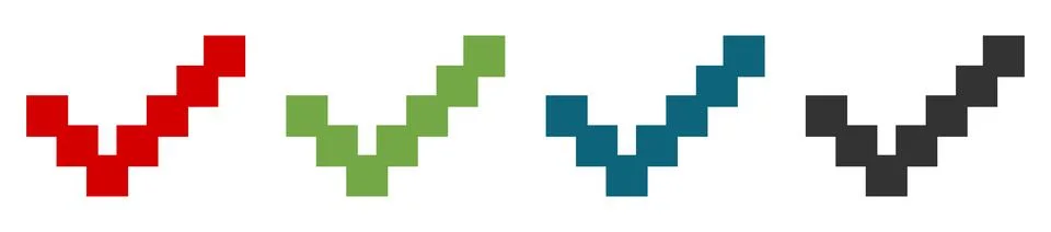 Pixel art 8bit check mark icon. Colored positive choice symbol. Sign app bu.. Stock Illustration