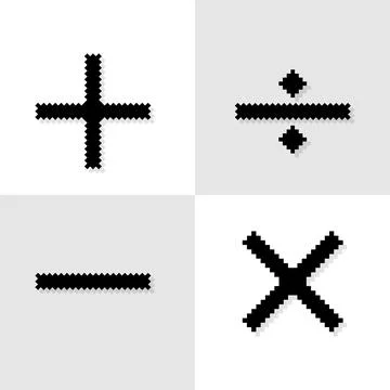 Pixel art, 90s mood, 8bit retro style plus, minus, multiply, divide Stock Illustration