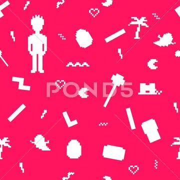 Pixel art 90s retro style seamless pattern: Royalty Free #54133802