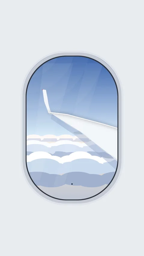 Pixel art airplane window view looking at sky, clouds and aircraft wing Stock Footage 346739326