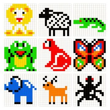 Pixel art animals vector set. 스톡 일러스트