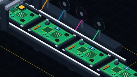 Pixel art animation of circuit board manufacturing conveyor belt 스톡 동영상 347249028