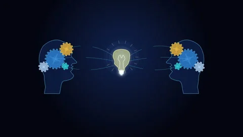 Pixel art animation of communication, idea, gear and mind connection Stock Footage 346543775