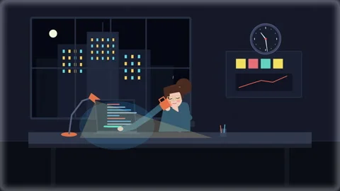 Pixel art animation of developer working late night in office 스톡 동영상 346873927