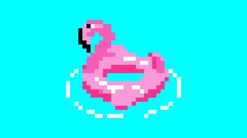 Pixel art animation of a flamingo float for summer Stock Footage 243260367
